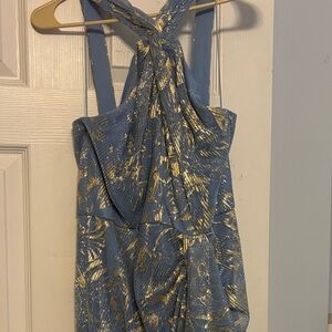 Adrianna Papell Blue and Gold Wedding Dress